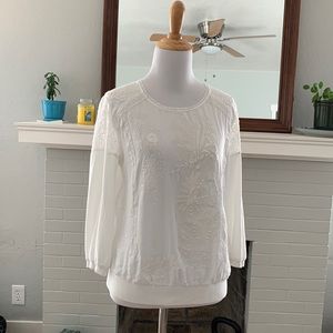 Anthropologie Tiny Brand pullover white embroidered 3/4 sleeve GUC